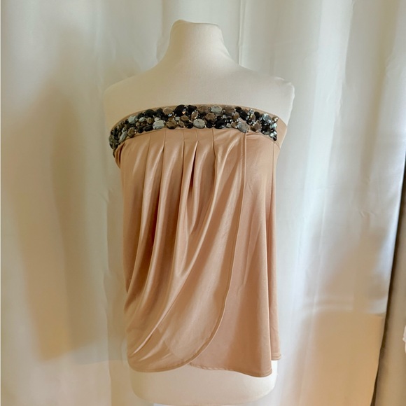 Y2k Cache Gold Beaded Strapless Tube Top - Picture 1 of 6